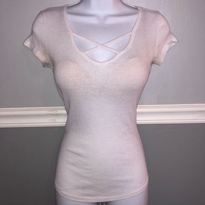 Ribbed white crisscross top !